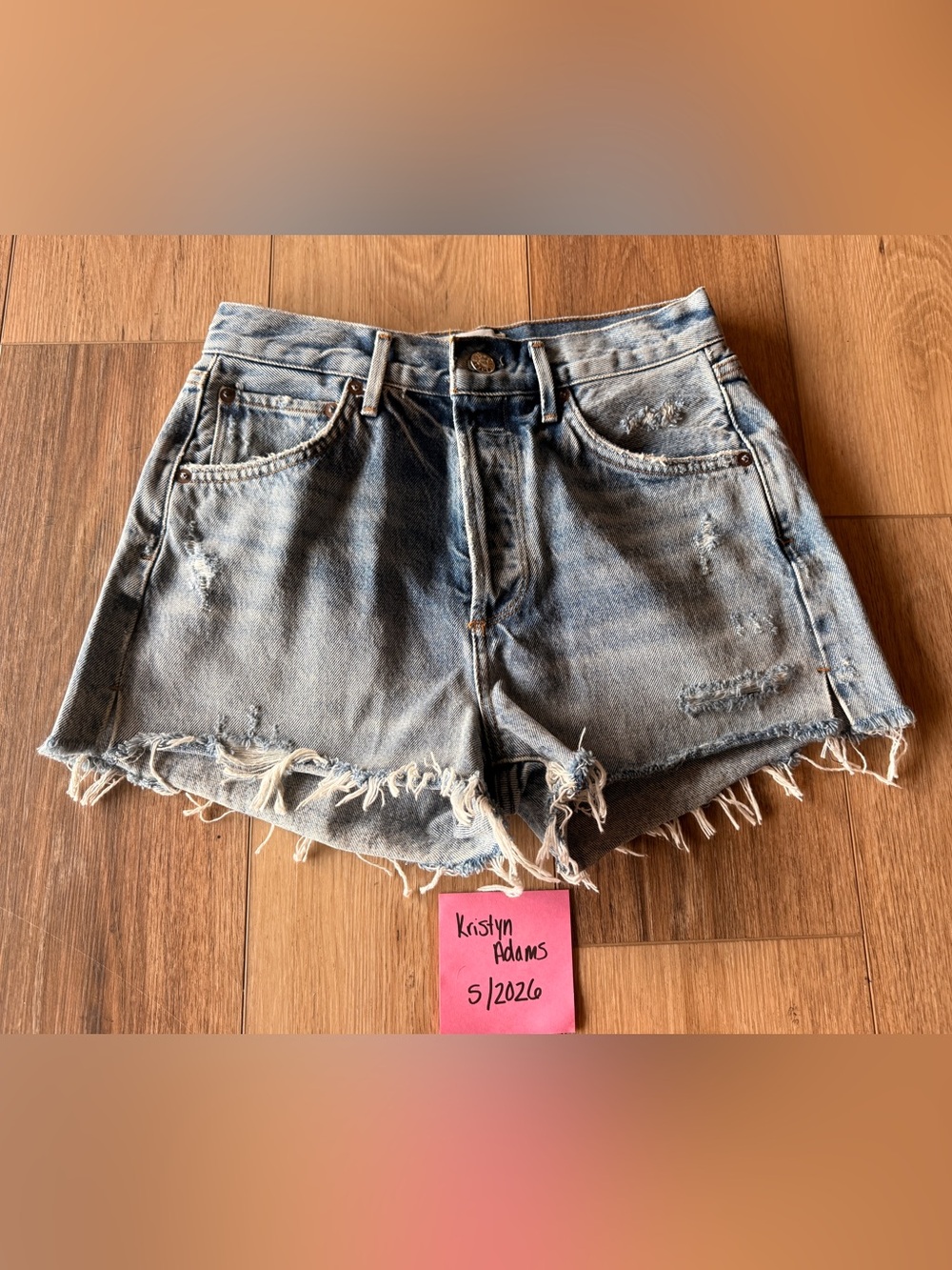AGOLDE Jaden Light Blue Distressed High-Rise Denim Shorts